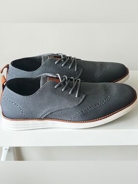 Temeshu Men's Grey Knit Wingtip Lace-Up Casual Shoes